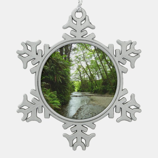 Fern Canyon II at Redwood National Park Snowflake Pewter Christmas Ornament (Front)