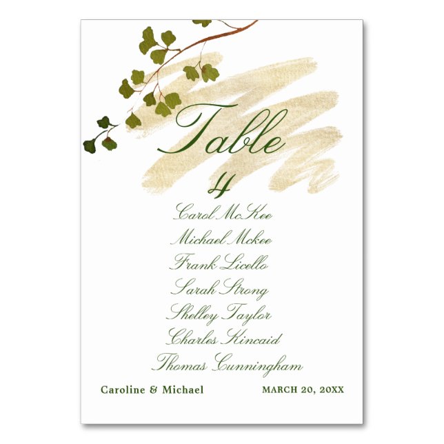 Fern + Emerald Wedding Table Seating Chart  Number (Front)