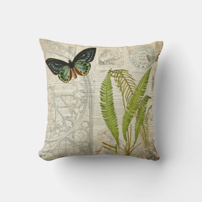 Fern Ephemera Throw Pillow (Front)