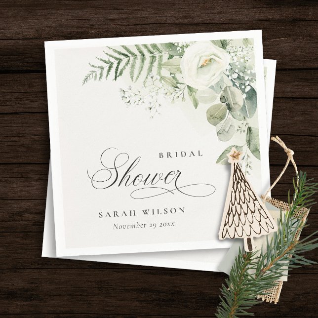 Fern Eucalyptus Greenery Foliage Bridal Shower Napkin (Creator Uploaded)