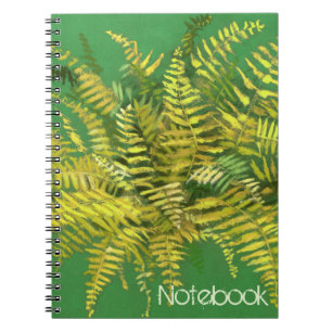 Fern, floral, customisable, greenery, blue & green spiral notebook