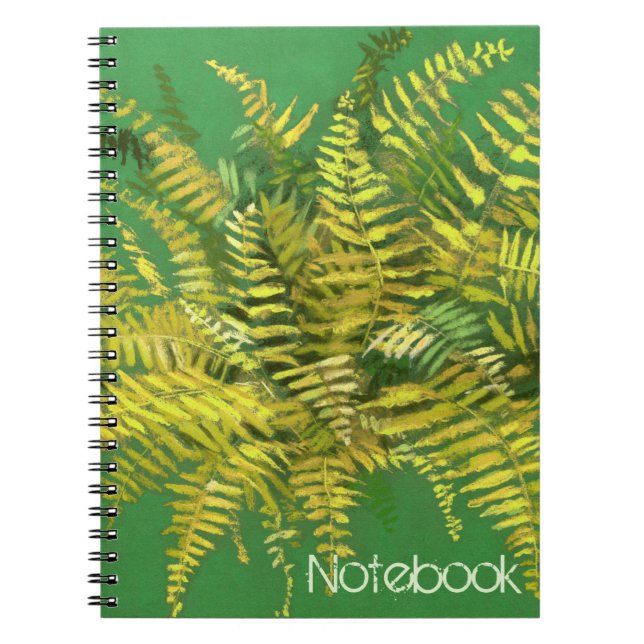 Fern, floral, customisable, greenery, blue & green spiral notebook (Front)