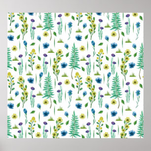 Fern Flowers Seamless Nature Pattern Poster