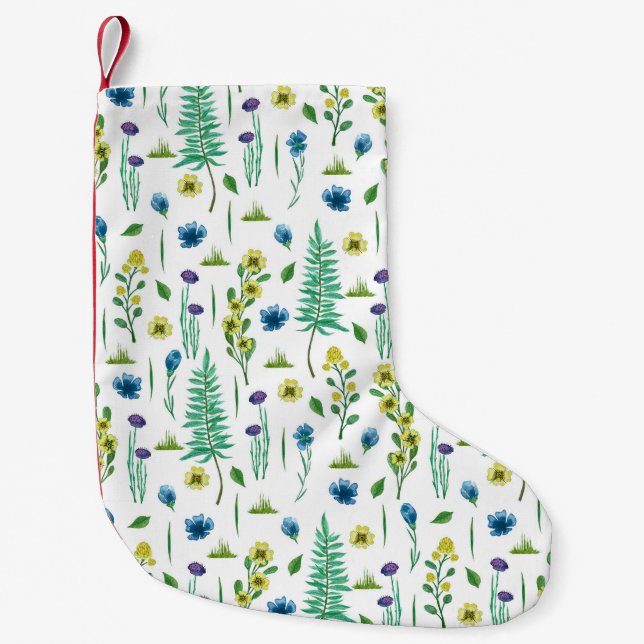 Fern Flowers Seamless Nature Pattern Small Christmas Stocking (Front)