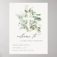 Fern Foliage Cross First Holy Communion Welcome