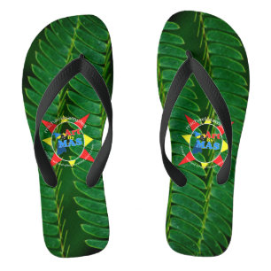 Fern Foliage with Art By MAS logo. Jandals