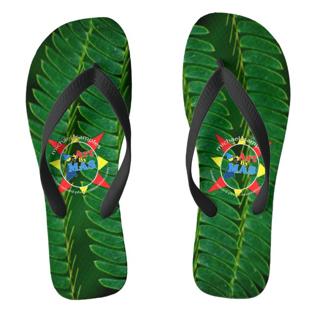  Fern Foliage with Art By MAS logo. Jandals (Footbed)