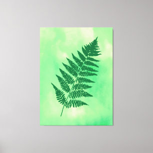 Fern Frond, Green on a Watercolor Background Canva Canvas Print