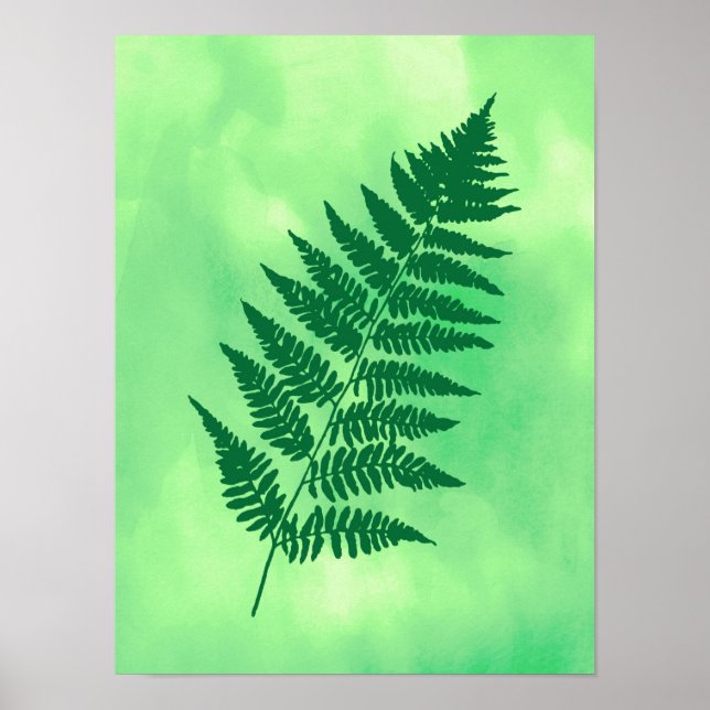 Fern Frond, Green on a Watercolor Background Poste Poster (Front)