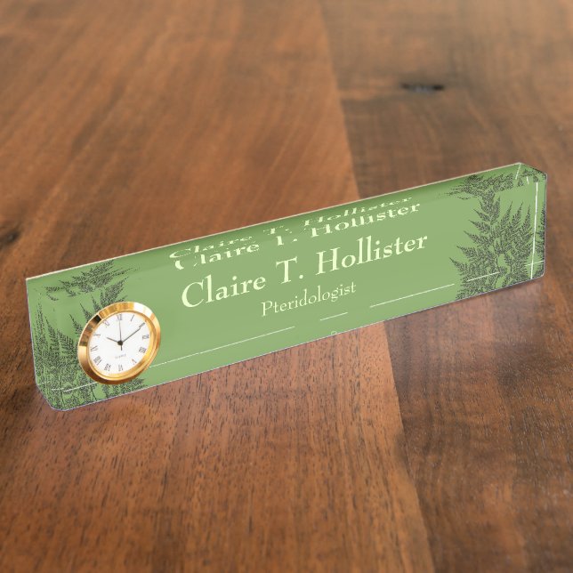 Fern Frond Silhouette Custom Name and Title Nameplate (Side)