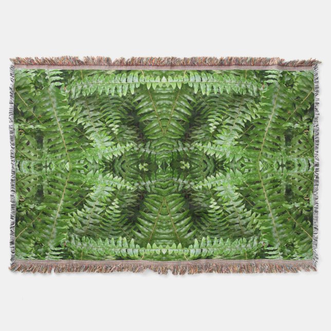 Fern Fronds I Green Nature Throw Blanket (Front)