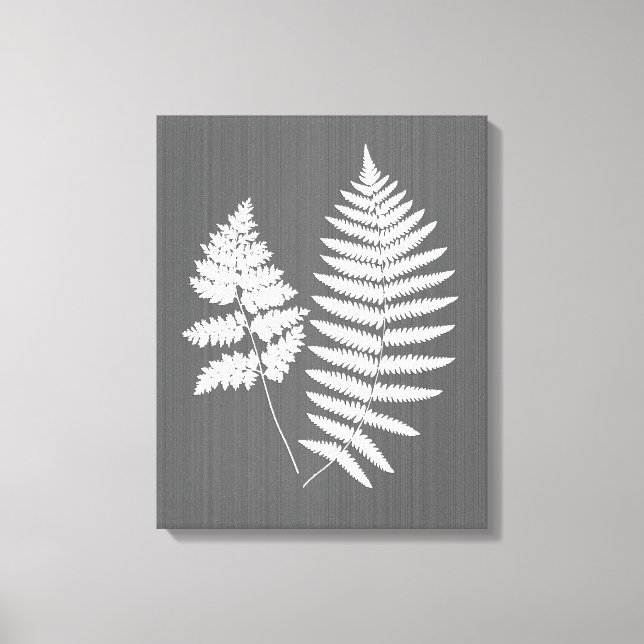 Fern Fronds, White on Charcoal Grey / Grey Canvas Print (Front)