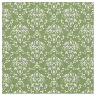Fern Green and White Damask Fabric