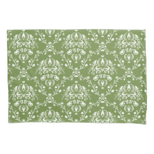 Fern Green and White Damask Pillowcase