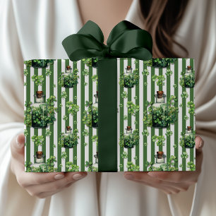 Fern Green Striped Chic Bottle St. Patrick Day Wrapping Paper