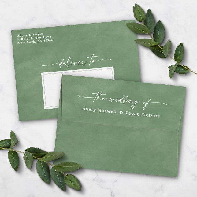 Fern Green Watercolor A7 5x7 Wedding Invitation Envelope (Creator Uploaded)