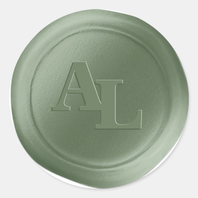 Fern Green Wax Seal Monogram Wedding Stickers (Front)