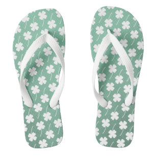 Fern Green White Shamrock Fun Pattern Cute Lucky Jandals