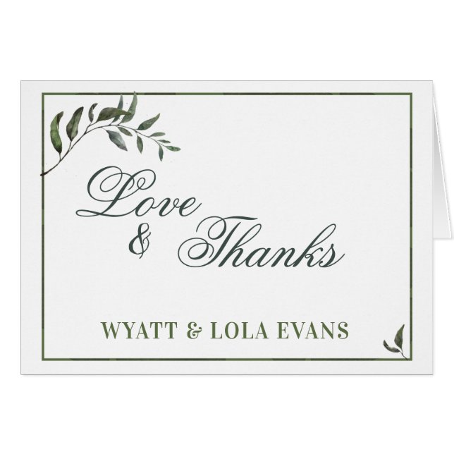 Fern Green Willow Branch Elegant Wedding Thank You (Front Horizontal)