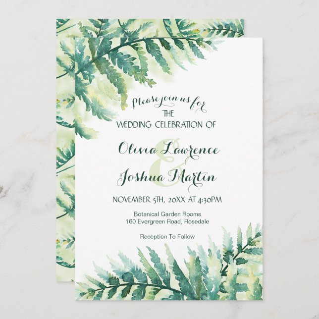Fern Greenery Watercolor Wedding Invitation (Front/Back)