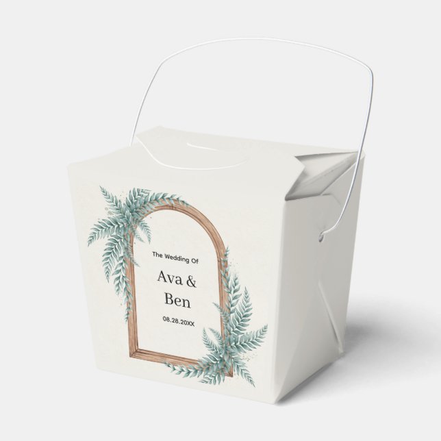 Fern Greenery Wooden Arch Wedding Favour Box (Front Side)
