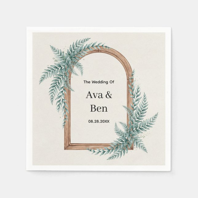 Fern Greenery Wooden Arch Wedding Napkin (Front)