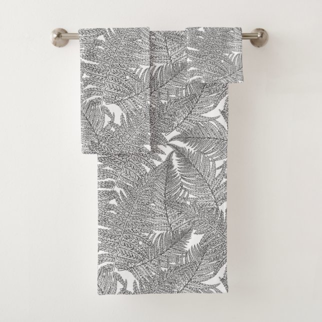 Fern in black and white bath towel set (Insitu)