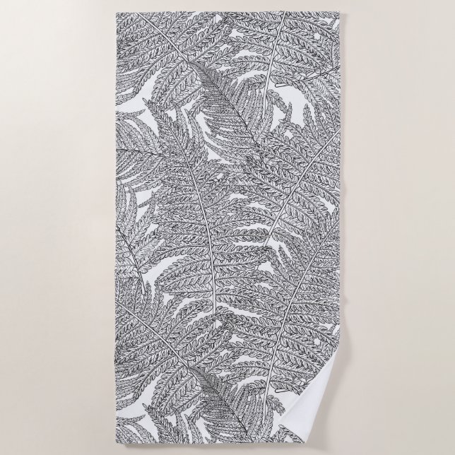 Fern in black and white beach towel (Front)
