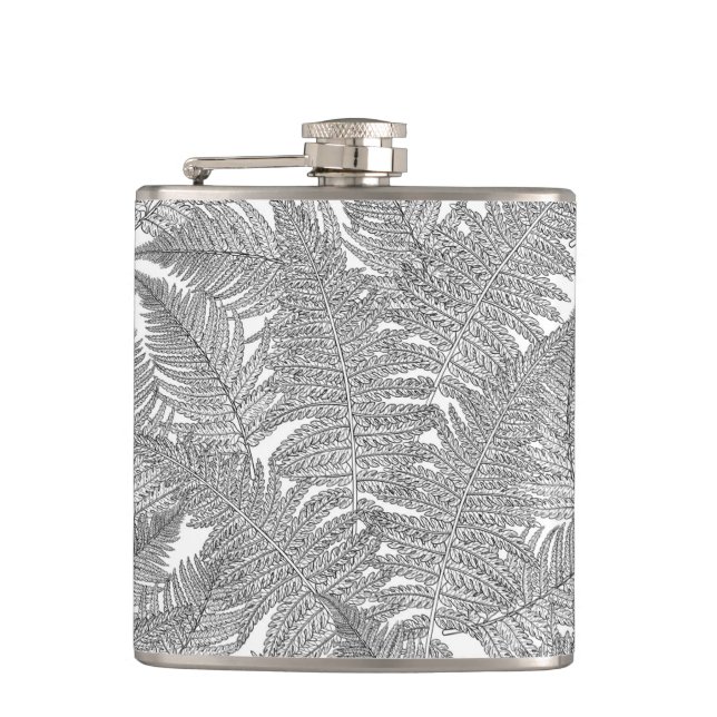 Fern in black and white hip flask (Front)