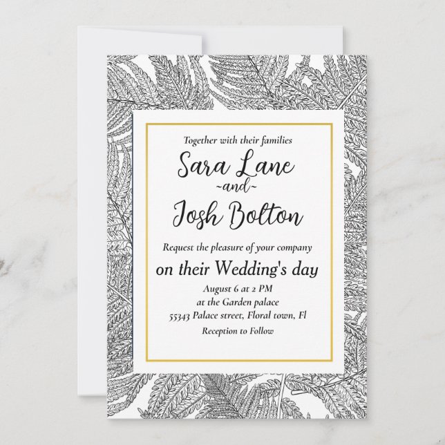 Fern in black and white invitation (Front)