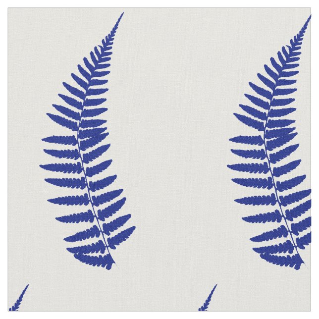 Fern Leaf Blue on White Background Fabric (Close Up)