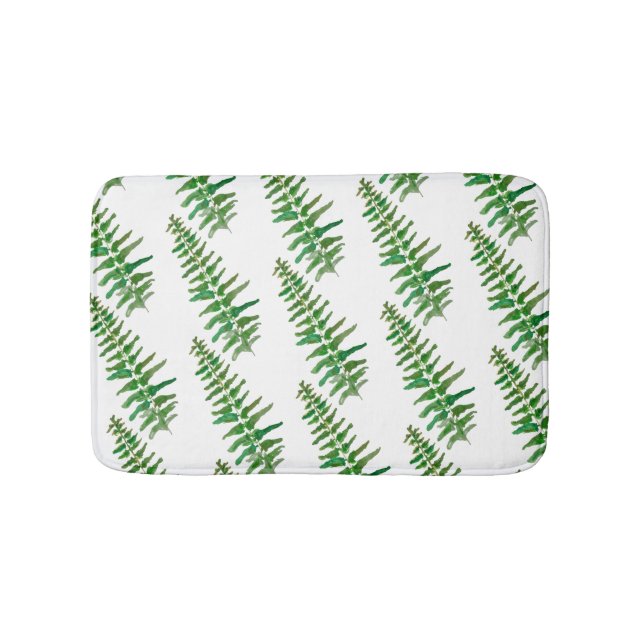 Fern Leaf Botanical Print Pattern Bath Mat (Front)