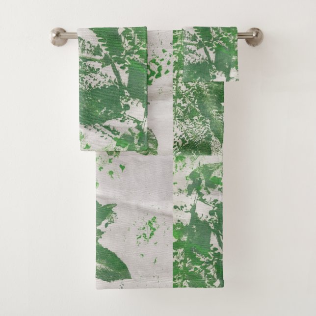 Fern Leaf Print Green Painting Fibre Art Bath Towel Set (Insitu)