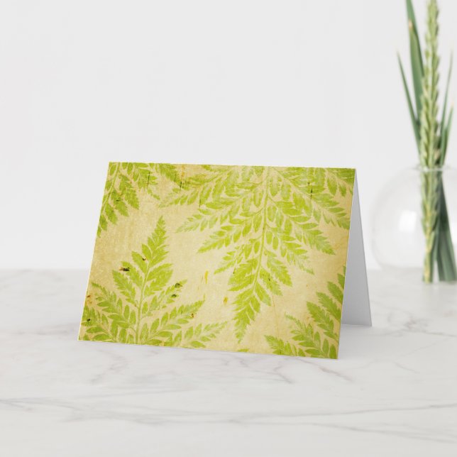 Fern Leaf Stamped Pattern Grungy Background Card (Front)