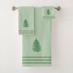 Fern Leaf & Three Stripes on Light Laurel Green  Bath Towel Set