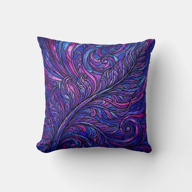 Fern Leaf Throw Pillow – Cosmic Purple (Front)