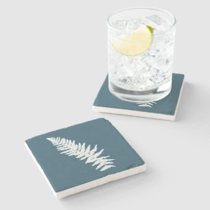 Fern Leaf Watercolor Blue Stone Coaster
