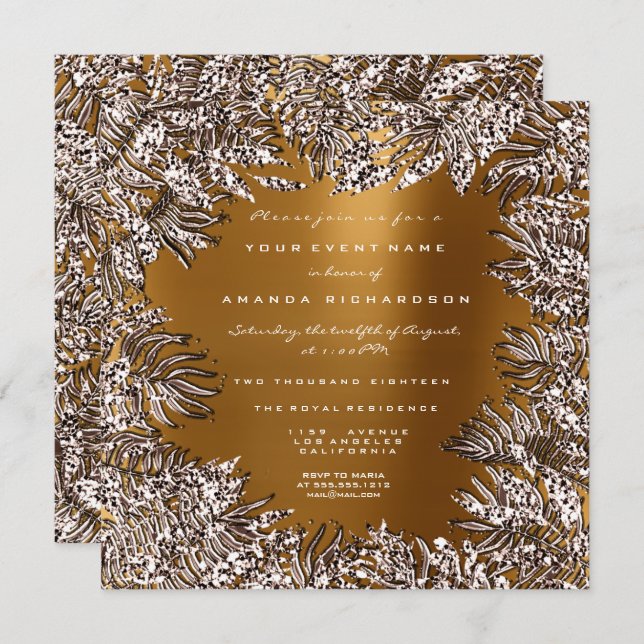 Fern Leafs Framed Crystals Ivory Honey Gold Invitation (Front/Back)