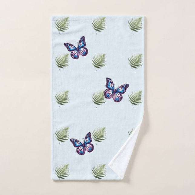 Fern Leaves and Butterflies  Hand Towel (Hand Towel)