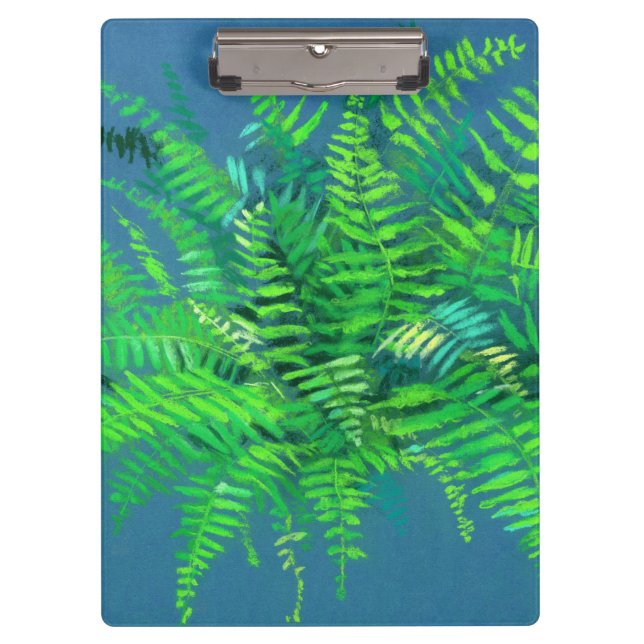 Fern leaves, floral design, greenery, blue & green clipboard (Front)