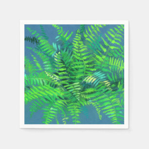 Fern leaves, floral design, greenery, blue & green napkin