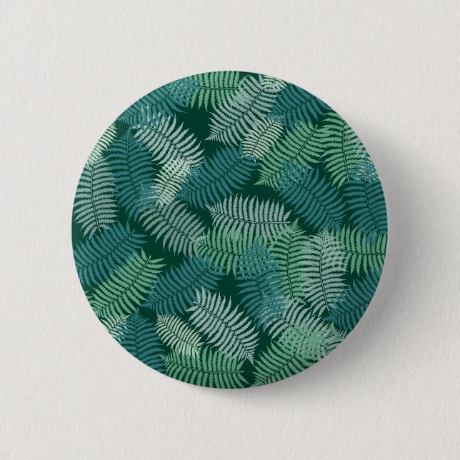 Fern leaves pattern on dark green 6 cm round badge (Front)