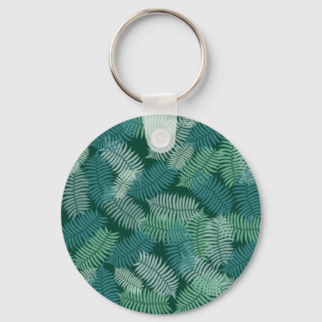 Fern leaves pattern on dark green key ring (Front)