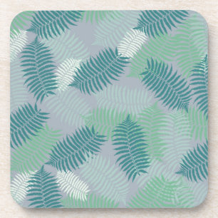 fern leaves pattern on light grey coaster