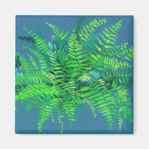 Fern leaves, pteridophyte, floral art blue & green magnet