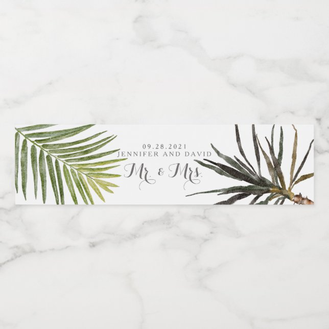 Fern Palm Tree Tropical Wedding Beverage Label (Single Label)