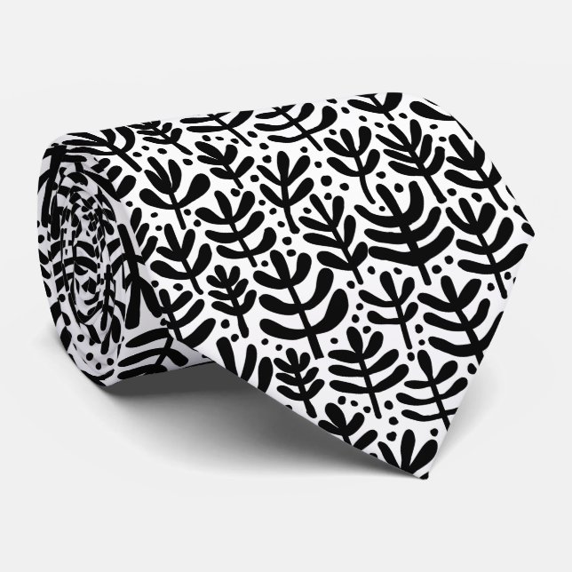 Fern Pattern - Black and White Tie (Rolled)