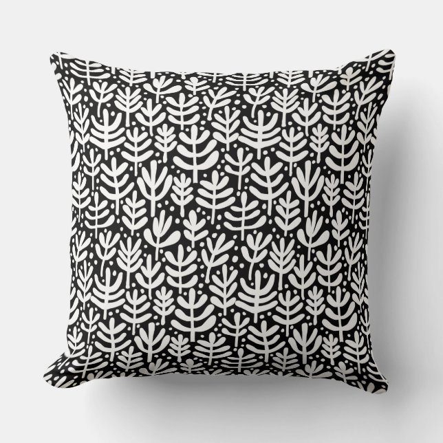Fern Pattern - White on Black Cushion (Front)