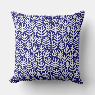 Fern Pattern - White on Dark Blue Cushion