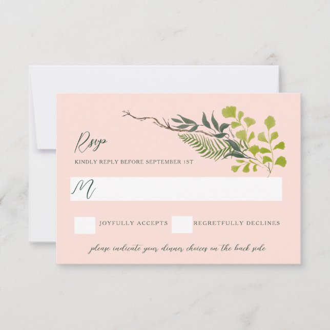 Fern Pepper Tree Leaves Garden Pink  RSVP Card (Front)
